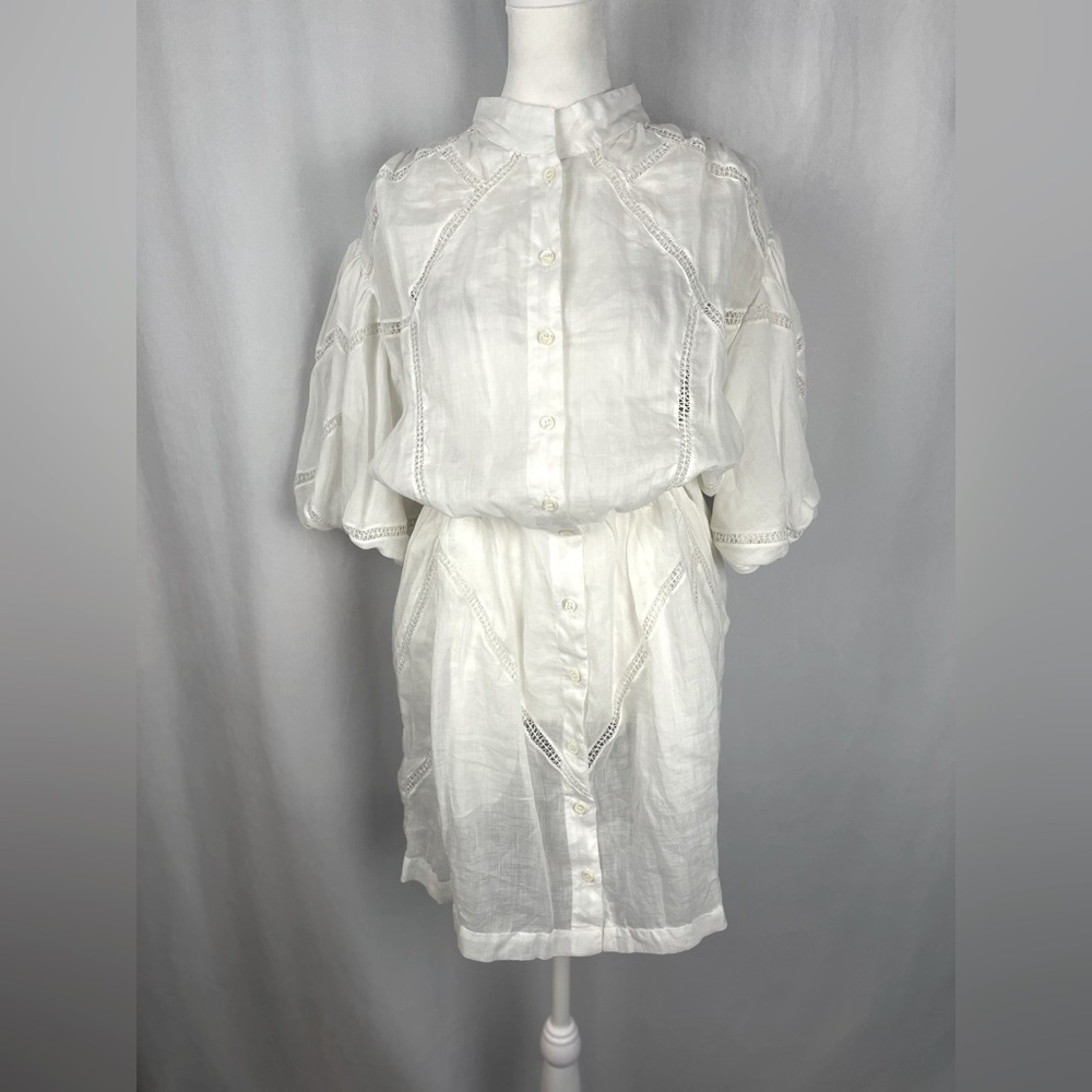 INSET LACE PUFF SLEEVE DRESS